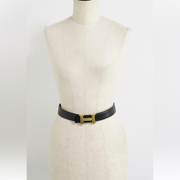 Hermes Accessories - Hermes Black Belt with Gold H Buckle